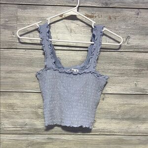 Hollister Blue Smocked Ruffled Crop Tank Top